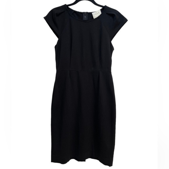Kate Spade Dress Black Sheath Cap Short Sleeve‎ Round Neck Zip Stretch size 6 - Picture 1 of 7